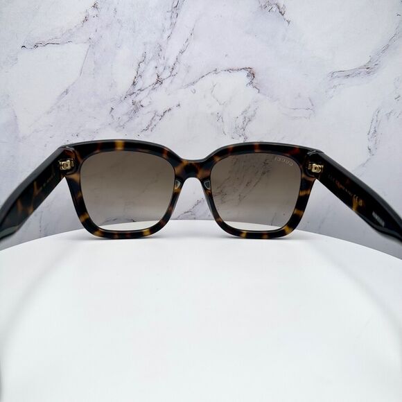 New Gucci Sunglasses Brown Tortoise Shell Square Gold GG Logo 54mm - Picture 13 of 16